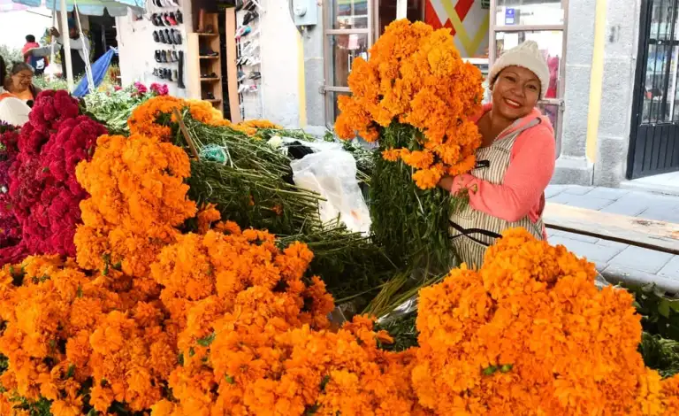 Tapete monumental de Día de Muertos elaborado en Huamantla